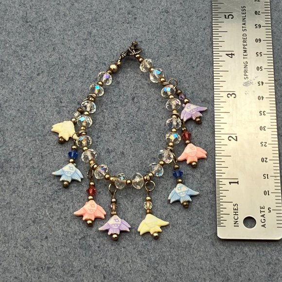 Angelfish Anklet Ankle Bracelet Angel Fish Multi Color Pastel Silver Retro BoHo - Picture 6 of 7